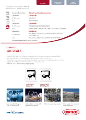 Oil Seals functional improvement 12011129B, 12011148B, 12011213B